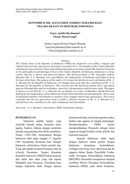KONTRIBUSI MR. ALEXANDER ANDRIES MARAMIS BAGI NEGARA KESATUAN REPUBLIK INDONESIA Nency Aprilia Heydemans1 Fienny Maria Langi2 I