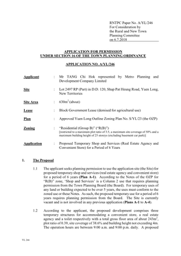 RNTPC Paper No. A/YL/246 for Consideration by the Rural and New Town Planning Committee on 6.7.2018