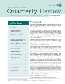 Quarterly Review a Publication of the Emerging Markets Private Equity Association ● Volume V, Issue 4, Q4 2009 December 2009