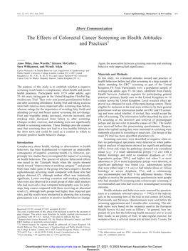 The Effects of Colorectal Cancer Screening on Health Attitudes and Practices1