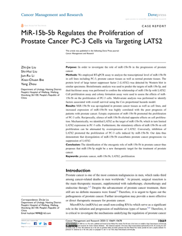 Mir-15B-5B Regulates the Proliferation of Prostate Cancer PC-3 Cells Via Targeting LATS2