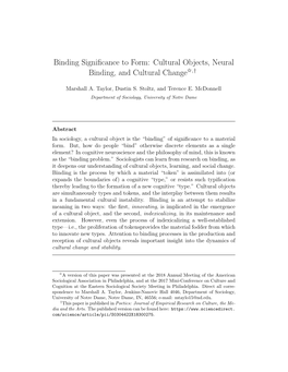 Binding Significance to Form: Cultural Objects, Neural Binding, And