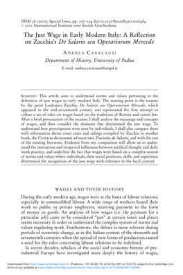 The Just Wage in Early Modern Italy: a Reflection on Zacchia's De Salario