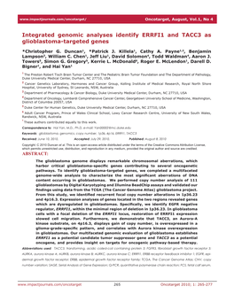 Integrated Genomic Analyses Identify ERRFI1 and TACC3 As Glioblastoma-Targeted Genes