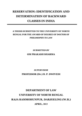 Reservation: Identification and Determination of Backward Classes in India