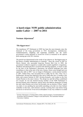 NSW Public Administration Under Labor — 2007 to 2011