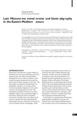 Late Miocene Ma Mmal Events and Biostr Atigraphy in the Eastern Mediterr Anean