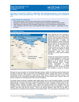 Libyan Arab Jamahiriya • Crisis Situation Report No. 48 7 July 2011