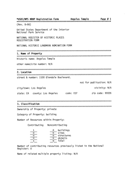 USDI/NPS NRHP Regi Stration Form Angel Us Temp1 E Page # 1 (Rev