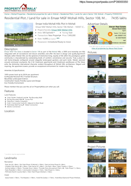 Residential Plot / Land for Sale in Emaar MGF Mohali Hills, Sector