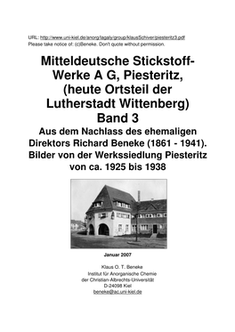 Werke AG, Piesteritz, (Heute Ortsteil Der Lutherstadt Wittenberg)