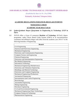 JAWAHARLAL NEHRU TECHNOLOGICAL UNIVERSITY HYDERABAD (Established by State Act No