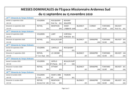 MESSES DOMINICALES De L'espace Missionnaire Ardennes Sud