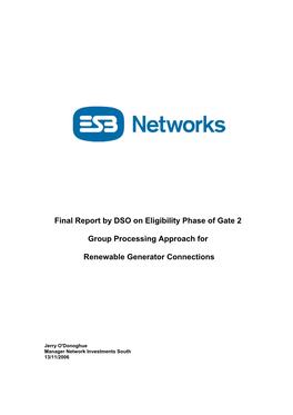 Final Report by DSO on Eligibility Phase of Gate 2 Group Processing