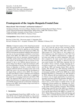 Frontogenesis of the Angola–Benguela Frontal Zone