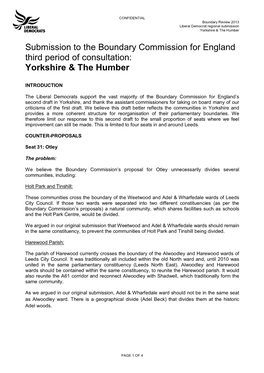 Submission to the Boundary Commission for England Third Period of Consultation: Yorkshire & the Humber