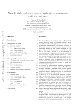 Novae II. Model, Multi-Band Outburst, Bipolar Ejecta, Accretion Disk, Relativistic Electrons