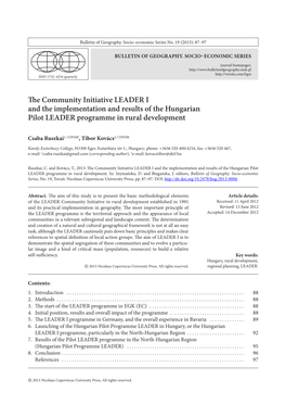 The Community Initiative LEADER I and the Implementation and Results of the Hungarian Pilot LEADER Programme in Rural Development