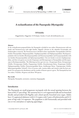 A Reclassification of the Pauropoda (Myriapoda)