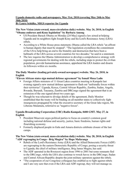 Uganda Domestic Radio and Newspapers, May 31St, 2010 (Covering May 24Th to May 30Th 2010) by Laura Schülke, MIGS Reporter for Uganda