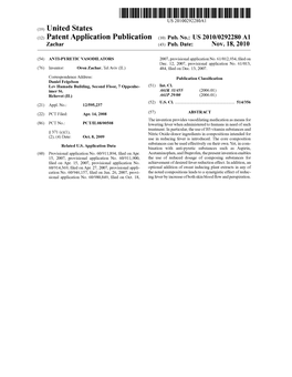 (12) Patent Application Publication (10) Pub. No.: US 2010/0292280 A1 Zachar (43) Pub