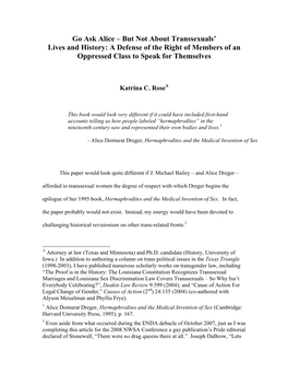 Go Ask Alice – but Not About Transsexuals’ Lives and History: a Defense of the Right of Members of an Oppressed Class to Speak for Themselves