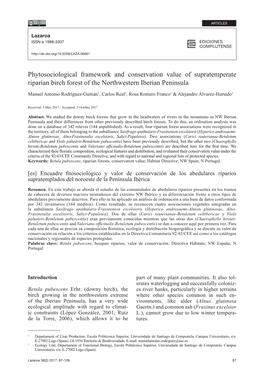 Phytosociological Framework and Conservation Value of Supratemperate Riparian Birch Forest of the Northwestern Iberian Peninsula