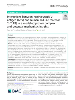 Interactions Between Yersinia Pestis V-Antigen (Lcrv) and Human Toll-Like