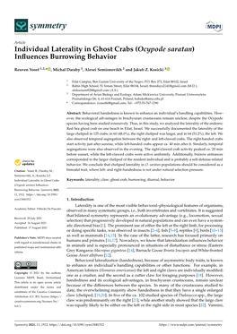 Individual Laterality in Ghost Crabs (Ocypode Saratan) Inﬂuences Burrowing Behavior