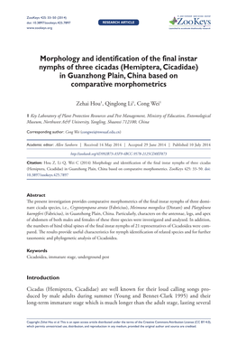 Morphology and Identification of the Final Instar Nymphs of Three Cicadas (Hemiptera, Cicadidae) in Guanzhong Plain, China Based on Comparative Morphometrics