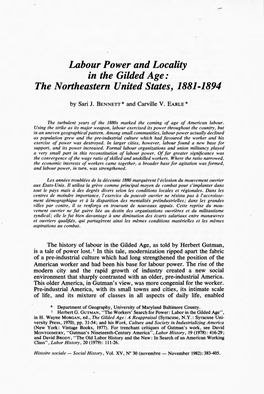 Labour Power and Locality in the Gilded Age : the Northeastern United States, 1881-1894