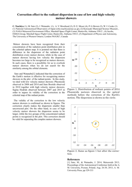 Correction Effect to the Radiant Dispersion in Case of Low and High Velocity Meteor Showers