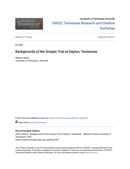 Backgrounds of the Scopes Trial at Dayton, Tennessee