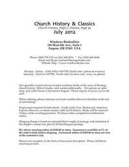 Church History / Classics July 2012