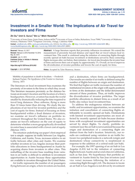 The Implications of Air Travel for Investors and Firms