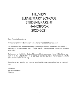 Hillview Elementary School Student/Parent Handbook 2020-2021