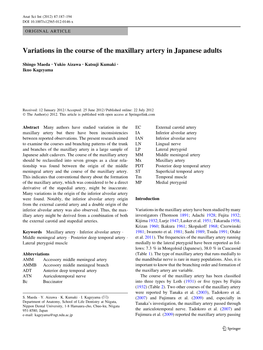 Variations in the Course of the Maxillary Artery in Japanese Adults