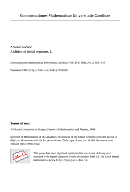 Addition of Initial Segments. I