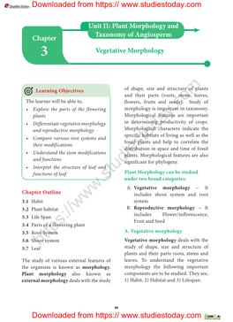 Plant Morphology and Taxonomy of Angiosperm Chapter 3 Vegetative Morphology