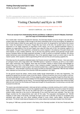 Visiting Chernobyl and Kyiv in 1989 Written by David R