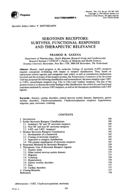 Serotonin Receptors: Subtypes, Functional Responses and Therapeutic Relevance