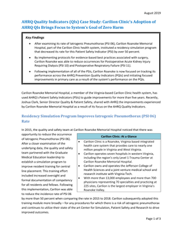 AHRQ Quality Indicators (Qis) Case Study: Carilion Clinic's Adoption Of