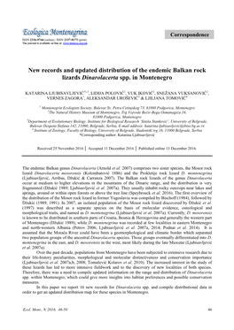 New Records and Updated Distribution of the Endemic Balkan Rock Lizards Dinarolacerta Spp