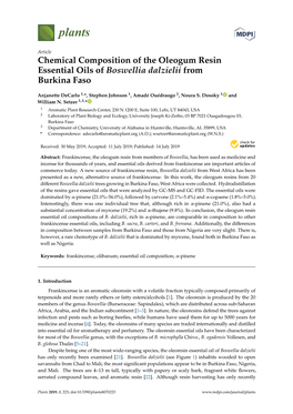 Chemical Composition of the Oleogum Resin Essential Oils of Boswellia Dalzielii from Burkina Faso