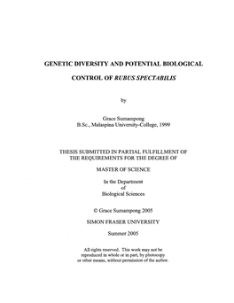 Genetic Diversity and Potential Biological Control of Rubus Spectabilis