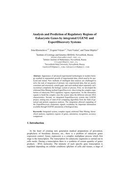 Analysis and Prediction of Regulatory Regions of Eukaryotic Genes by Integrated UGENE and Expertdiscovery Systems