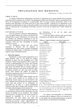 PHYLOGENESE DES HOMININI Gualdi Thomas, 1Ere Édition, 23 Octobre 2020