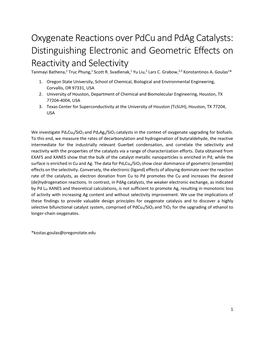 Oxygenate Reactions Over Pdcu and Pdag Catalysts: Distinguishing Electronic and Geometric Effects on Reactivity and Selectivity Tanmayi Bathena,1 Truc Phung,1 Scott R