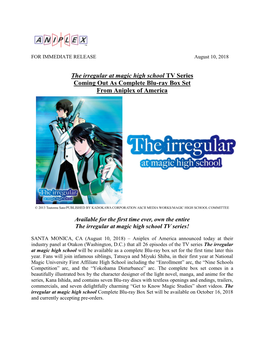 The Irregular at Magic High School TV Series Coming out As Complete Blu-Ray Box Set from Aniplex of America
