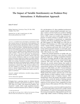 The Impact of Variable Stoichiometry on Predator‐Prey Interactions